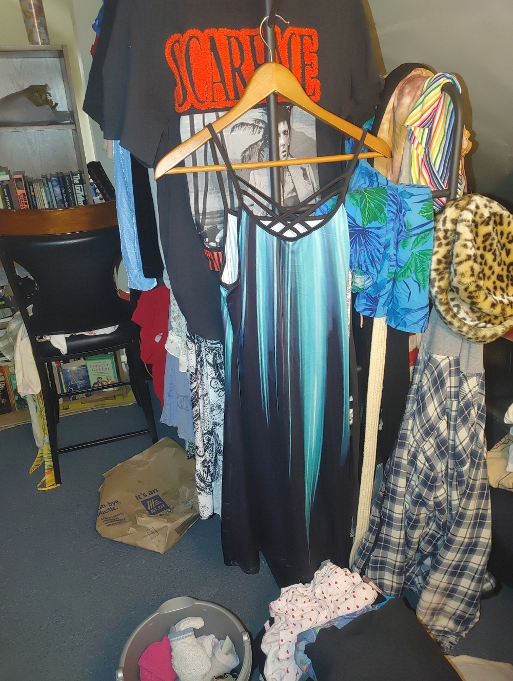 Women's Black & Teal Striped Midi Dress